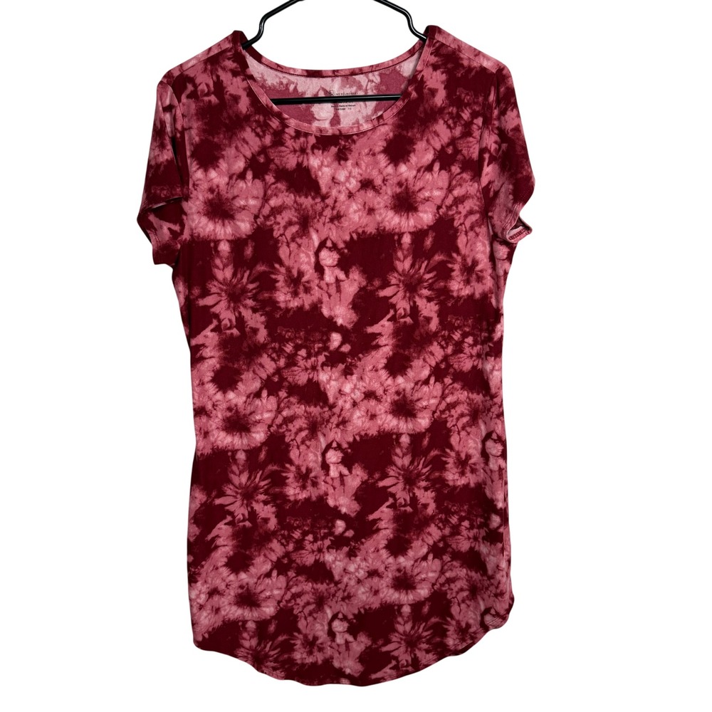 No Boundaries Womens Burgundy Pink Tie Dye Short Sleeve Curved Hem Top XL 15-17